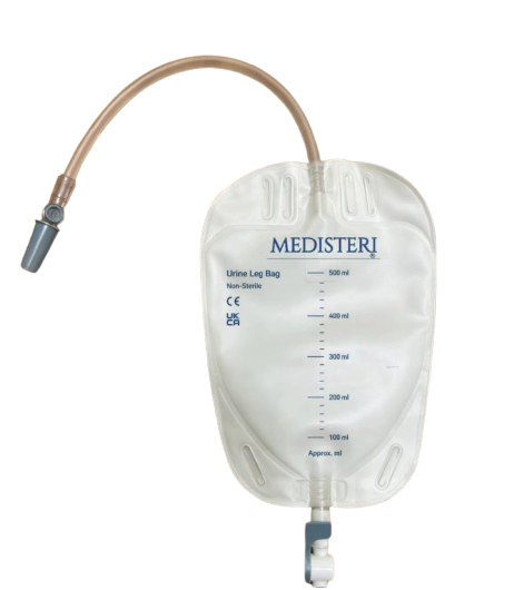 APEXMED drainable urine leg bag with inlet tube and securing loops